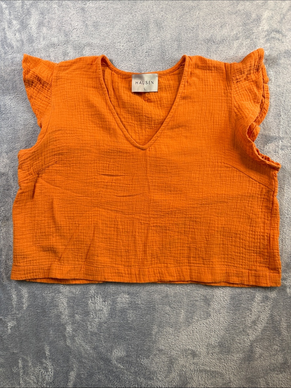 Hausen Orange V-Neck Flutter Sleeve Cropped Top Large